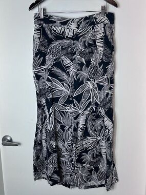 Christian‎ Siriano 100% Linen Wide Leg Black White Pineapple Tropical Pants XL